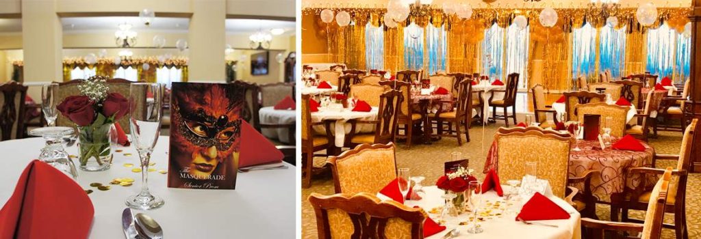 Dining room decorated for ball masquerade