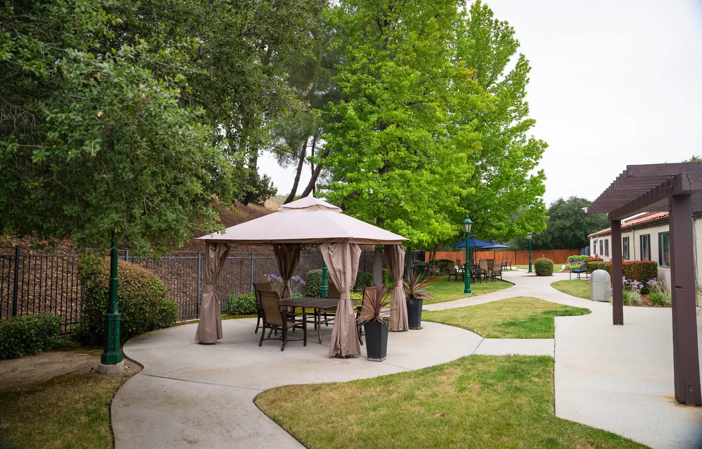 The lawn and gazebo at the centre of the courtyard