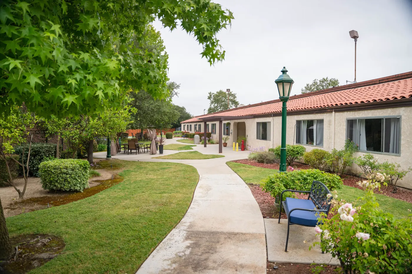 A garden walkway running alongside the community