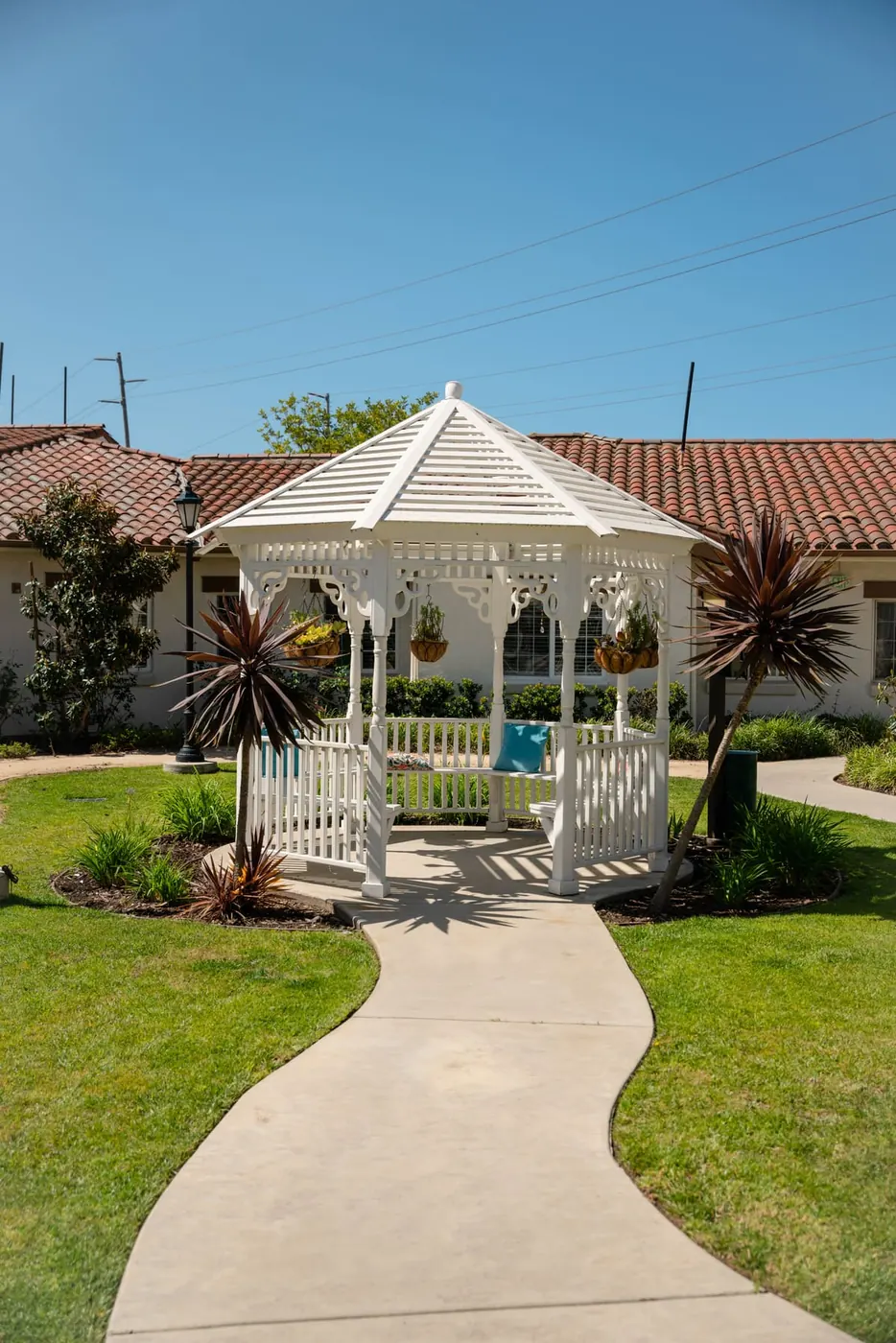 The white gazebo in the courtyard garden