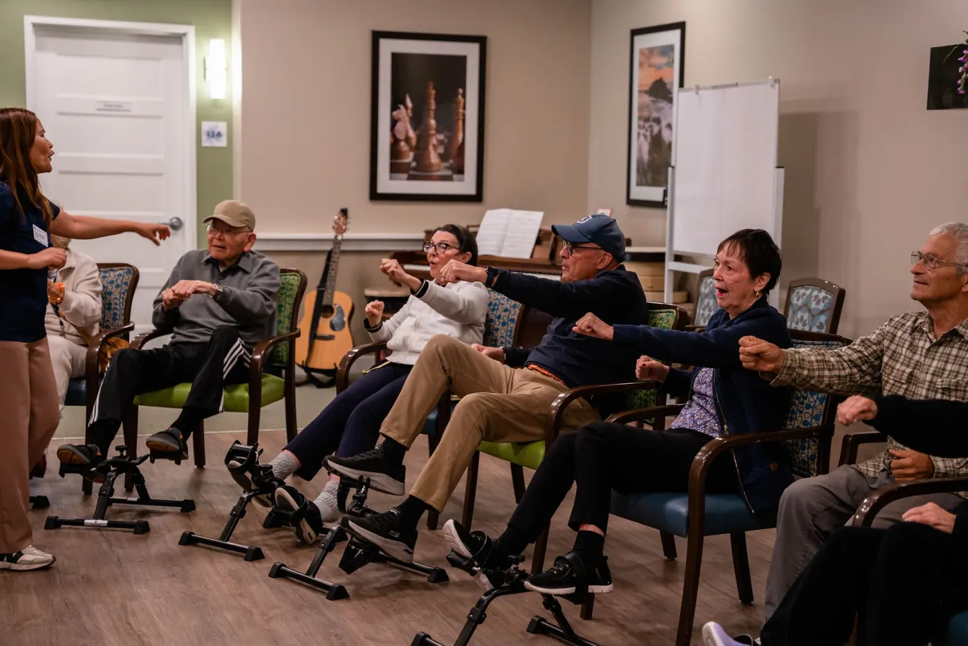 Pedal exercisers and plenty of laughter