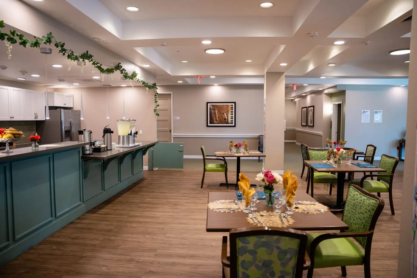 The bistro counter and cafe seating