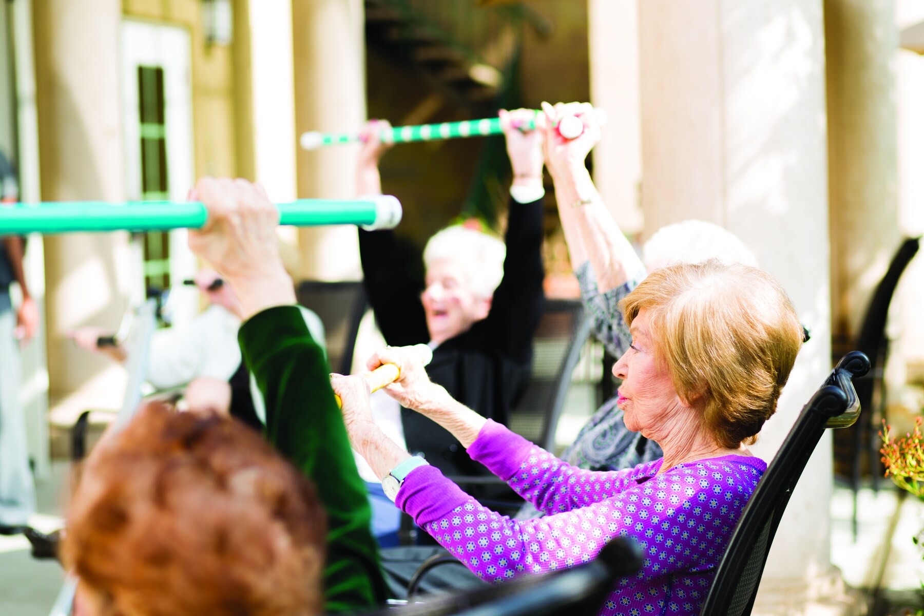 Silverado Nexus residents participate in a group physical exercise